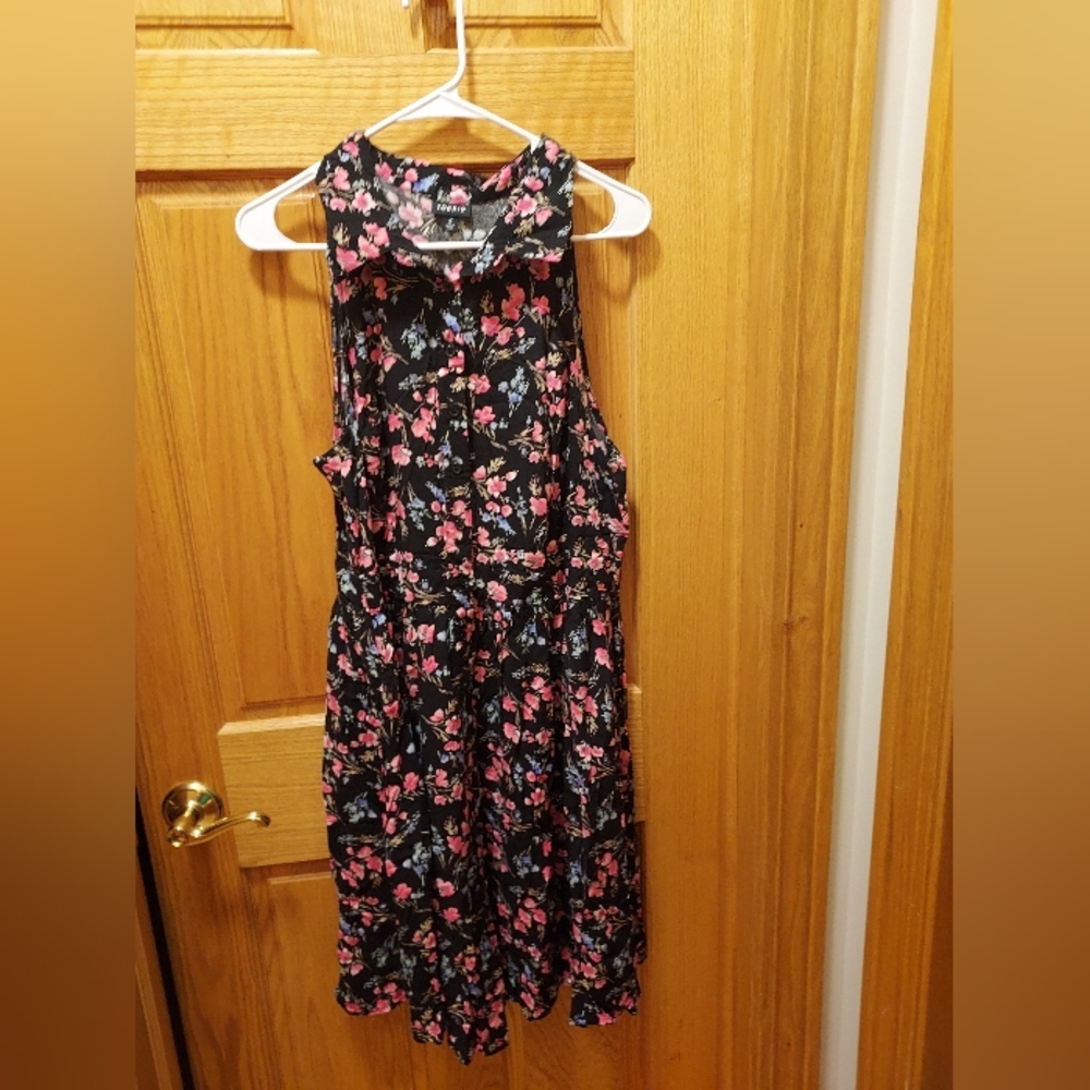 Torrid Size 2 (XXL/2X) Black Button up Dress with Pink and Blue Floral + Collar